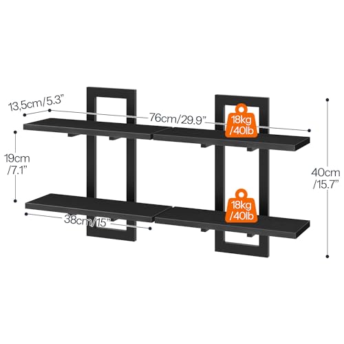 HOOBRO - Estantes flotantes, juego de 2 estantes de pared de 15 pulgadas, estantes de almacenamiento montados en la pared de 2 niveles, estantes colgantes para baño, para sala de estar, dormitorio