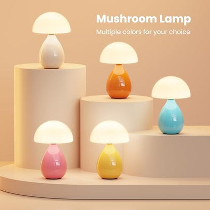 Lámpara de hongo pequeña estilo vintage, lámpara de mesa LED moderna mini para mesita de noche, lámpara pequeña regulable para dormitorio, sala de estar, base de cerámica, vidrio LED para