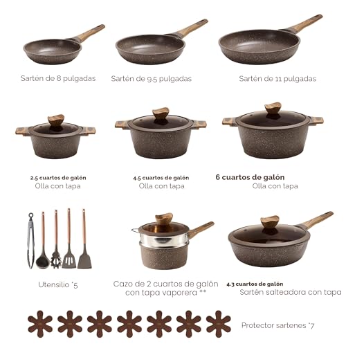 CAROTE Juego de 26 ollas y sartenes antiadherentes, juego de utensilios de cocina, ollas y sartenes de inducción, cocina antiadherente, sin PFOA