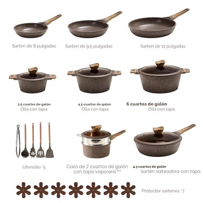 CAROTE Juego de 26 ollas y sartenes antiadherentes, juego de utensilios de cocina, ollas y sartenes de inducción, cocina antiadherente, sin PFOA