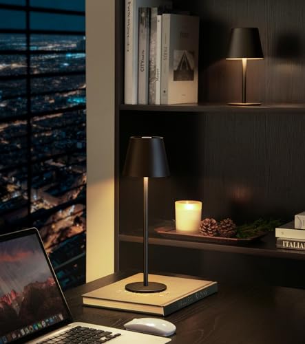 Paquete de 3 lámparas de mesa inalámbricas, lámpara portátil a pilas con 3 temperaturas de color y atenuación continua, lámpara de mesa recargable para cena, escritorio, cafetería, al aire