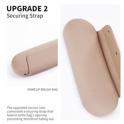 AGIKET Silicone Makeup Brush Holder Travel Cosmetic Bag：Soft Portable Cosmetic Face Brushes Holder with Upgrade Anti-Fall Out Magnetic Closure, Large Travel Makeup Brush Case - Walnut