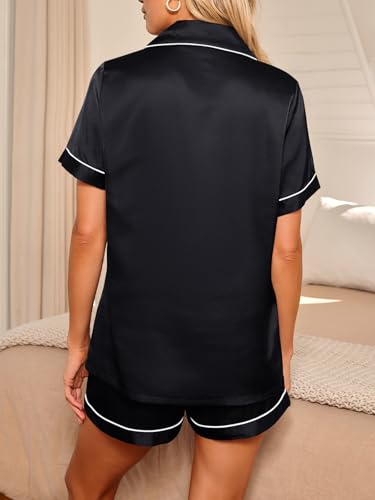 LILLUSORY Conjunto de pijama de satén de seda para mujer, 2 piezas, pijamas de descanso de invierno a juego de verano, ropa de dormir con botones y pantalones cortos