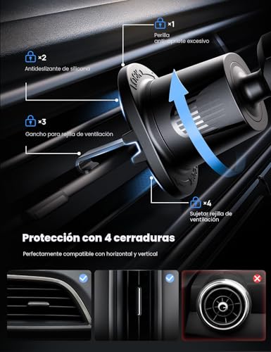 Lamicall 2025 Abrazadera más amplia con gancho de metal Soporte para teléfono de coche para ventilación [Compatible con fundas gruesas] Soportes para teléfono para su coche Montura de manos libres
