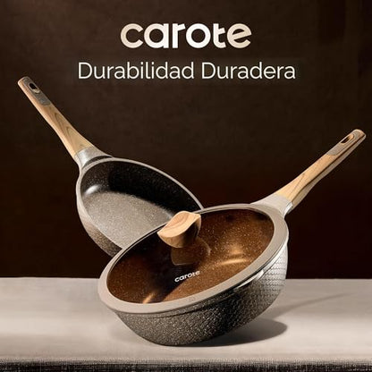 CAROTE Juego de 26 ollas y sartenes antiadherentes, juego de utensilios de cocina, ollas y sartenes de inducción, cocina antiadherente, sin PFOA