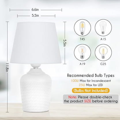 Sucolite Juego de 2 lámparas de mesa pequeñas de 11.8 pulgadas, lámparas de mesita de noche para dormitorio, habitación de los niños, bonitas lámparas de escritorio con base de textura tachonada para