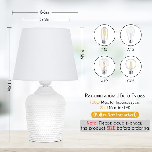 Sucolite Juego de 2 lámparas de mesa pequeñas de 11.8 pulgadas, lámparas de mesita de noche para dormitorio, habitación de los niños, bonitas lámparas de escritorio con base de textura tachonada para