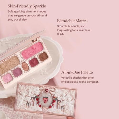 Flower Knows Strawberry Cupid Makeup Palette,Pink Face Makeup with 5 Matte + 2 Shimmer Shades,Blendable Smooth Cute All- In-One Make Up Palette,0.49 Oz(02 Cupid's Mischief)