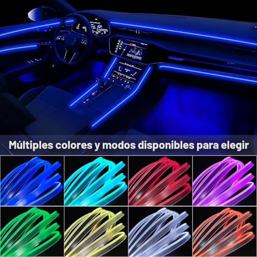 Luces LED en tira para interior de automóvil con control por APP, kit de iluminación ambiental RGB 5 en 1 de 16 millones de colores con fibra óptica de 236 pulgadas, modo música para decoraciones de