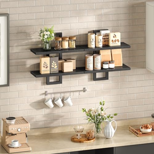 HOOBRO - Estantes flotantes, juego de 2 estantes de pared de 15 pulgadas, estantes de almacenamiento montados en la pared de 2 niveles, estantes colgantes para baño, para sala de estar, dormitorio