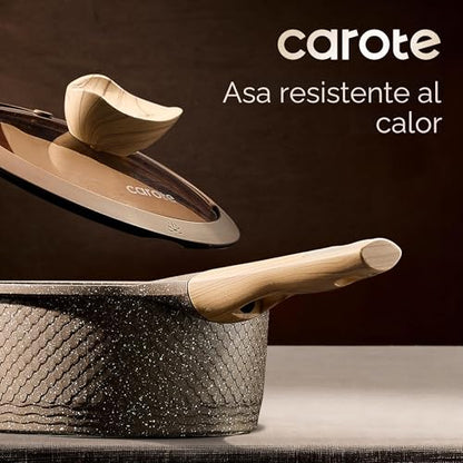 CAROTE Juego de 26 ollas y sartenes antiadherentes, juego de utensilios de cocina, ollas y sartenes de inducción, cocina antiadherente, sin PFOA