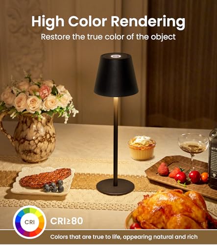 Paquete de 3 lámparas de mesa inalámbricas, lámpara portátil a pilas con 3 temperaturas de color y atenuación continua, lámpara de mesa recargable para cena, escritorio, cafetería, al aire