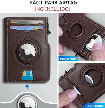 Miyozi - Billetera Airtag para hombre, con clip de dinero, estuche metálico para 10 tarjetas, cartera inteligente y delgada con apertura desplegable, portafolios con cierre magnético, bloqueo RFID