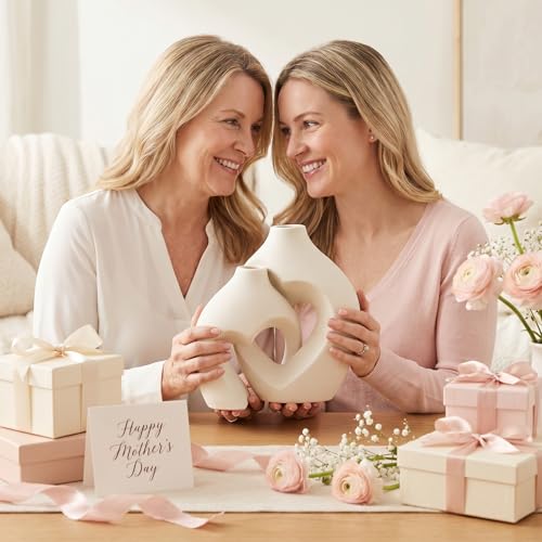 Zormon Jarrones blancos para decoración, juego de 2 jarrones de cerámica en forma de corazón, jarrones nórdicos en forma de corazón, jarrón decorativo minimalista para centro de mesa, boda, comedor
