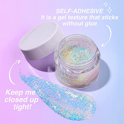 LANGMANNI Holographic Body Glitter Gel for Body, Face, Hair and Lip.Color Changing Glitter Gel Under Light. Vegan & Cruelty Free-1.35 oz (1# Golden Ocean+2# Sparkling Pink)