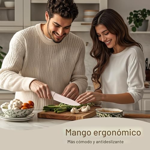 Astercook Juego de cuchillos, juego de 13 piezas de cuchillos de cocina con revestimiento saludable antióxido, apto para lavavajillas, juego de cuchillos de chef de acero inoxidable con 6 protectores