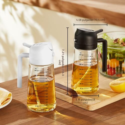 TrendPlain - Pulverizador de aceite de oliva de vidrio de 16oz/470ml para cocinar – Botella dispensadora de aceite de oliva 2 en 1 para accesorios de cocina y freidora de aire, ensalada, parrilla