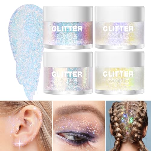 LANGMANNI Holographic Body Glitter Gel for Body, Face, Hair and Lip.Color Changing Glitter Gel Under Light. Vegan & Cruelty Free-1.35 oz (1# Golden Ocean+2# Sparkling Pink)